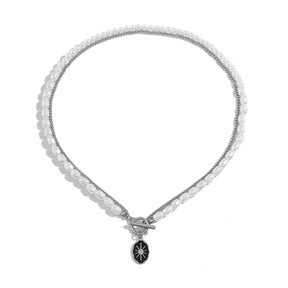 Oval sun OT buckle pearl necklace