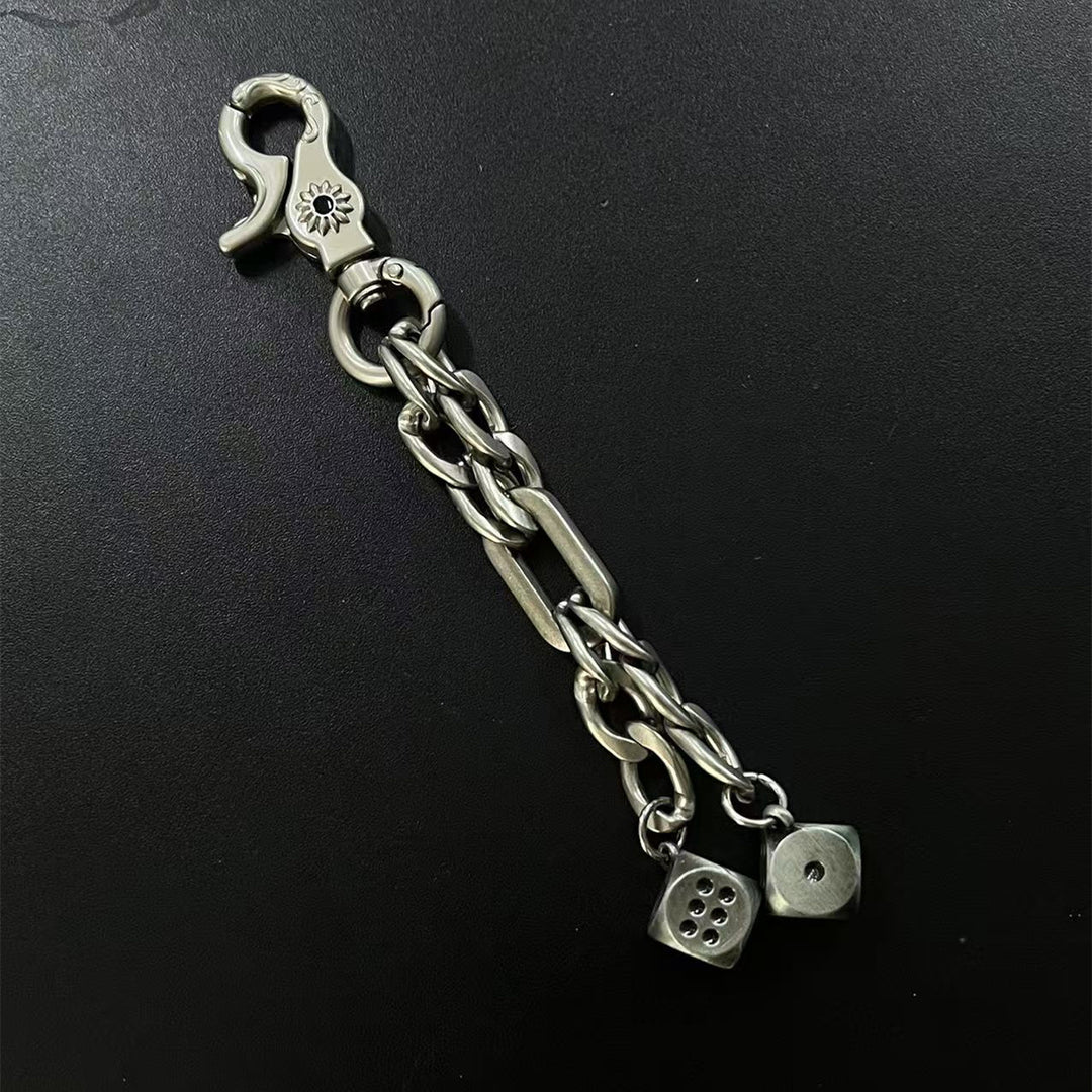 Vintage Distressed Gunmetal Dice Keychain
