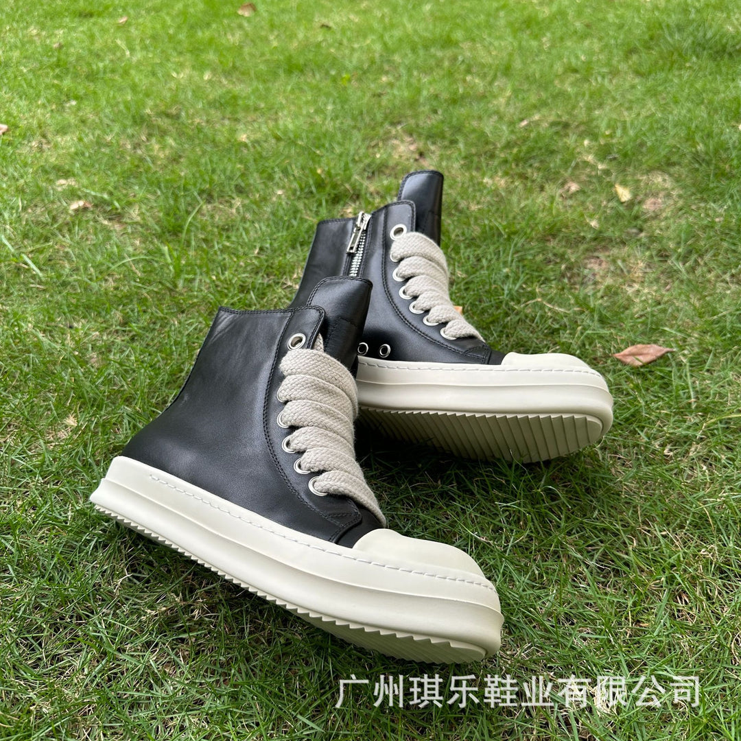 Genuine Leather High-Top Skate Shoes with Wide Laces