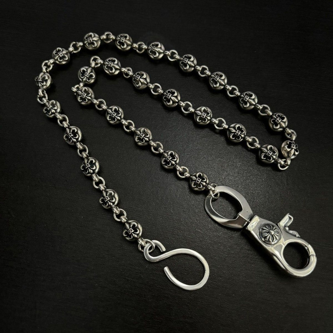 Chrome Hearts cross-shaped floral boat anchor dice pants chain