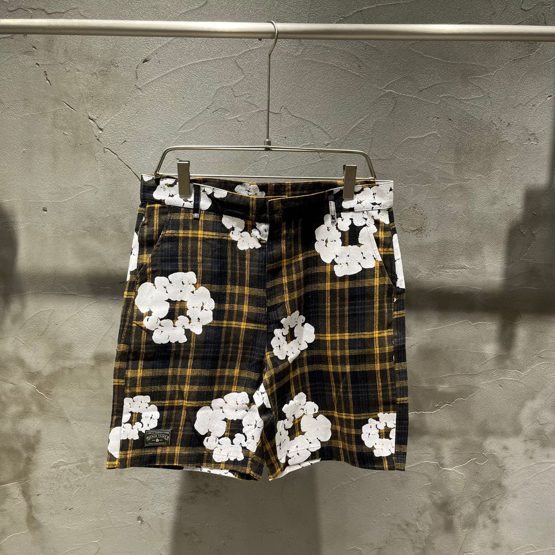 All-over print plaid short-sleeved shirt and shorts set