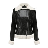 Autumn and winter fleece leather women's warm long-sleeved lapel coat jacket