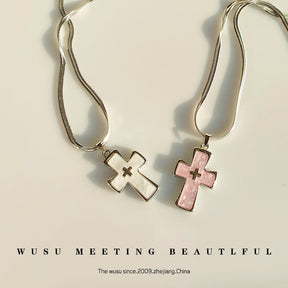 High-grade blade chain double cross pendant necklace