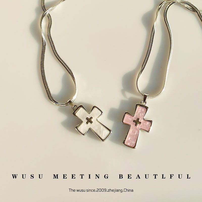 High-grade blade chain double cross pendant necklace