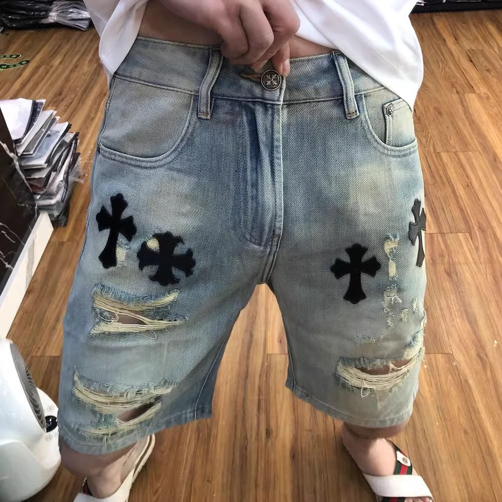 Chrome Hearts distressed frayed denim shorts