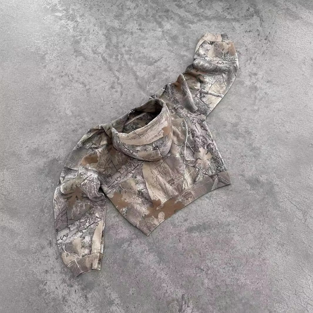 Y2K camouflage leaf hip-hop hoodie.