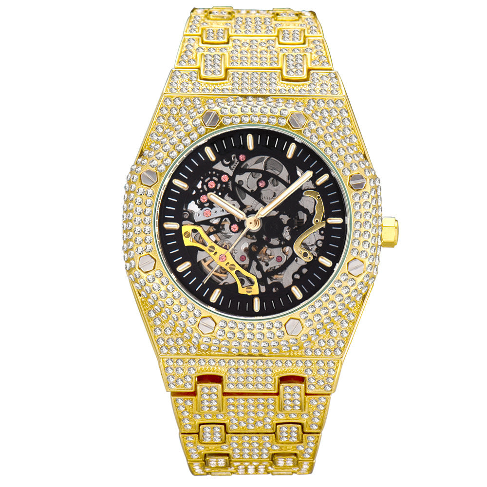 Fully Diamond Skeleton Mechanical Waterproof Luminous Watch