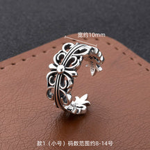 S925 sterling silver chrome hearts cross flower retro open ring