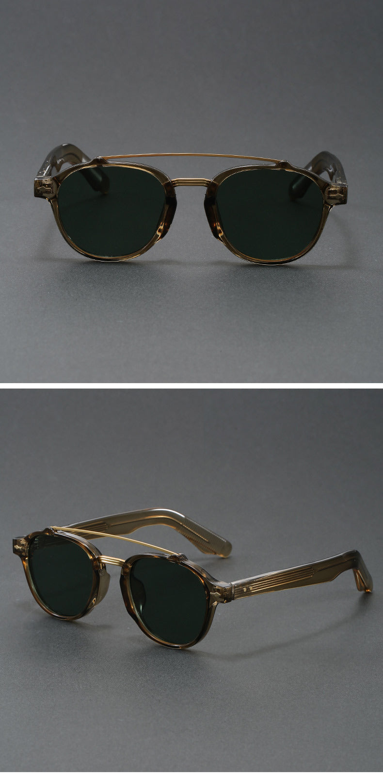 Retro Double Bridge Round Frame Slimming Sunglasses