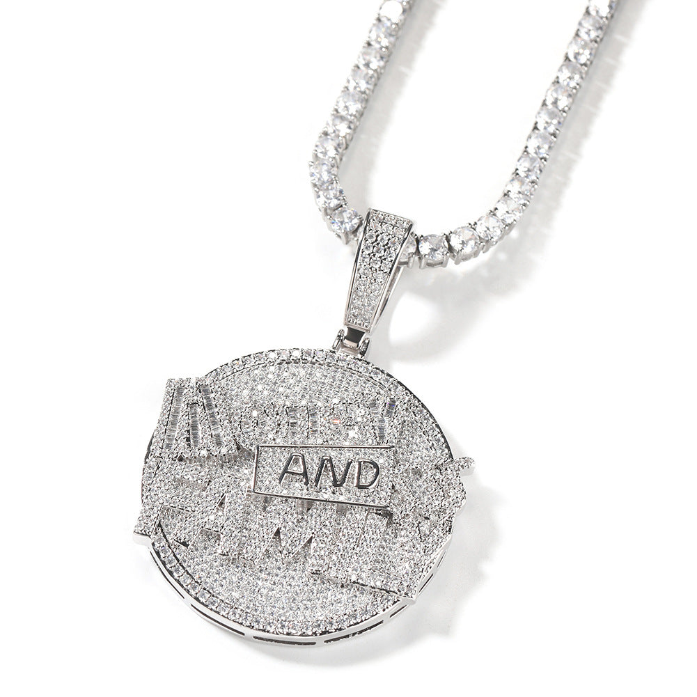 "Money and Family" letter pendant round disc necklace