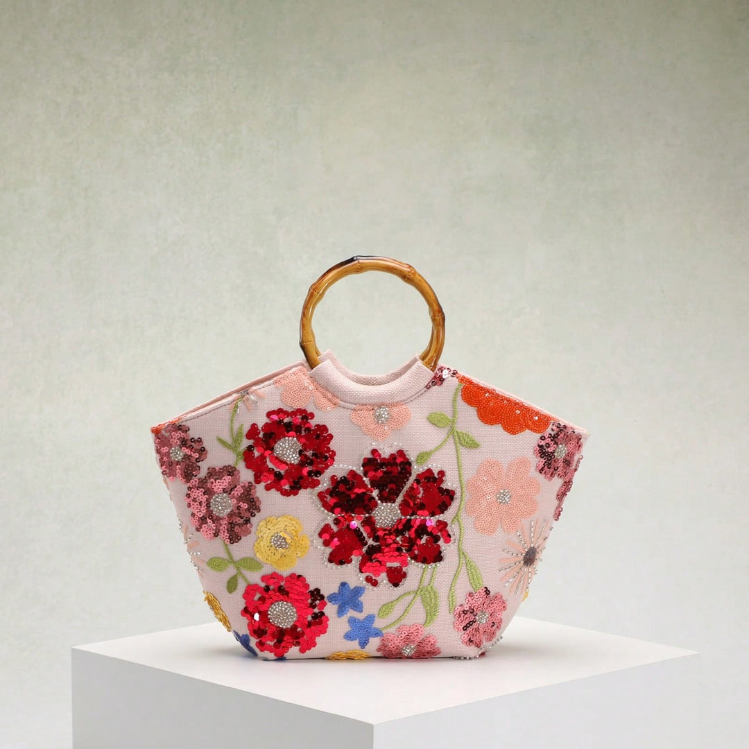 Embroidered Appliqué Sequins and Flowers Vacation Style Handbag