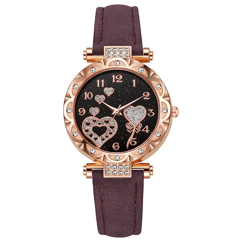 Simple leather strap quartz watch for students