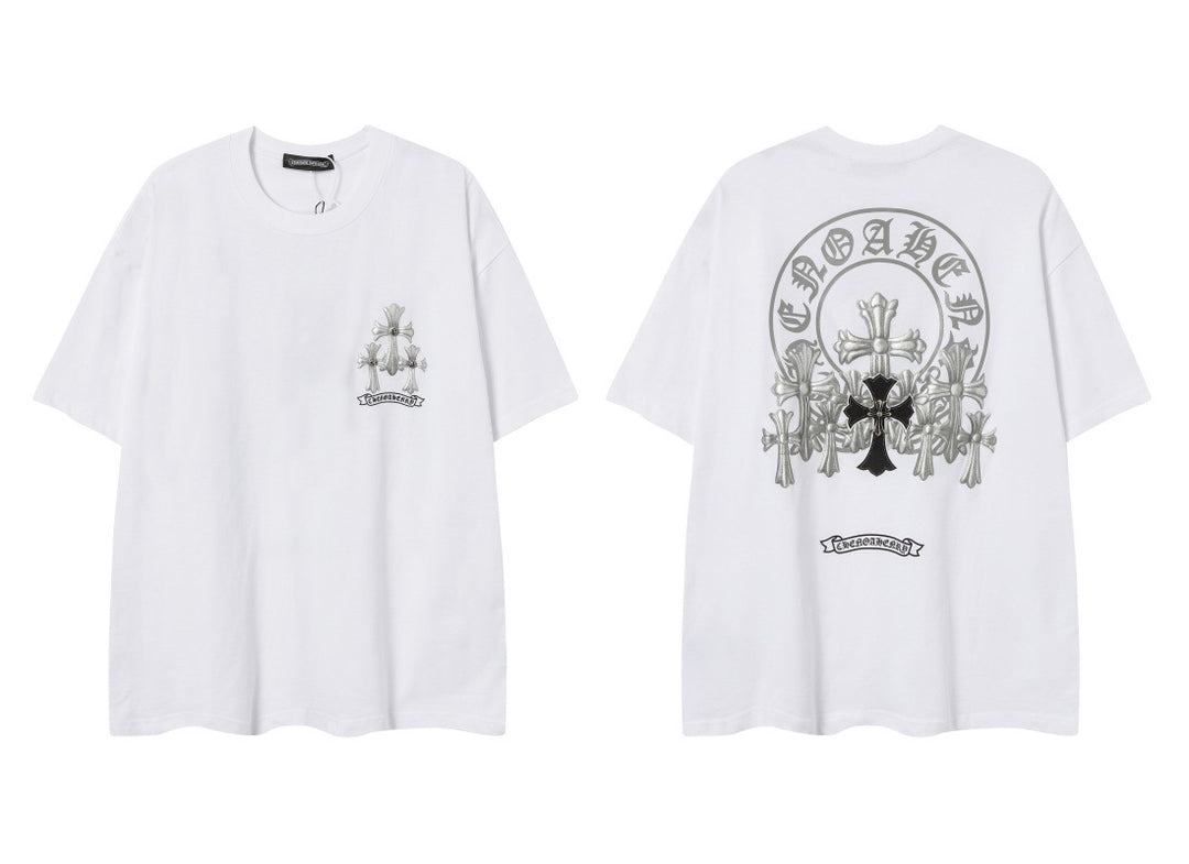 Chrome Heart horseshoe Sanskrit cross fluorescent wings T-shirt