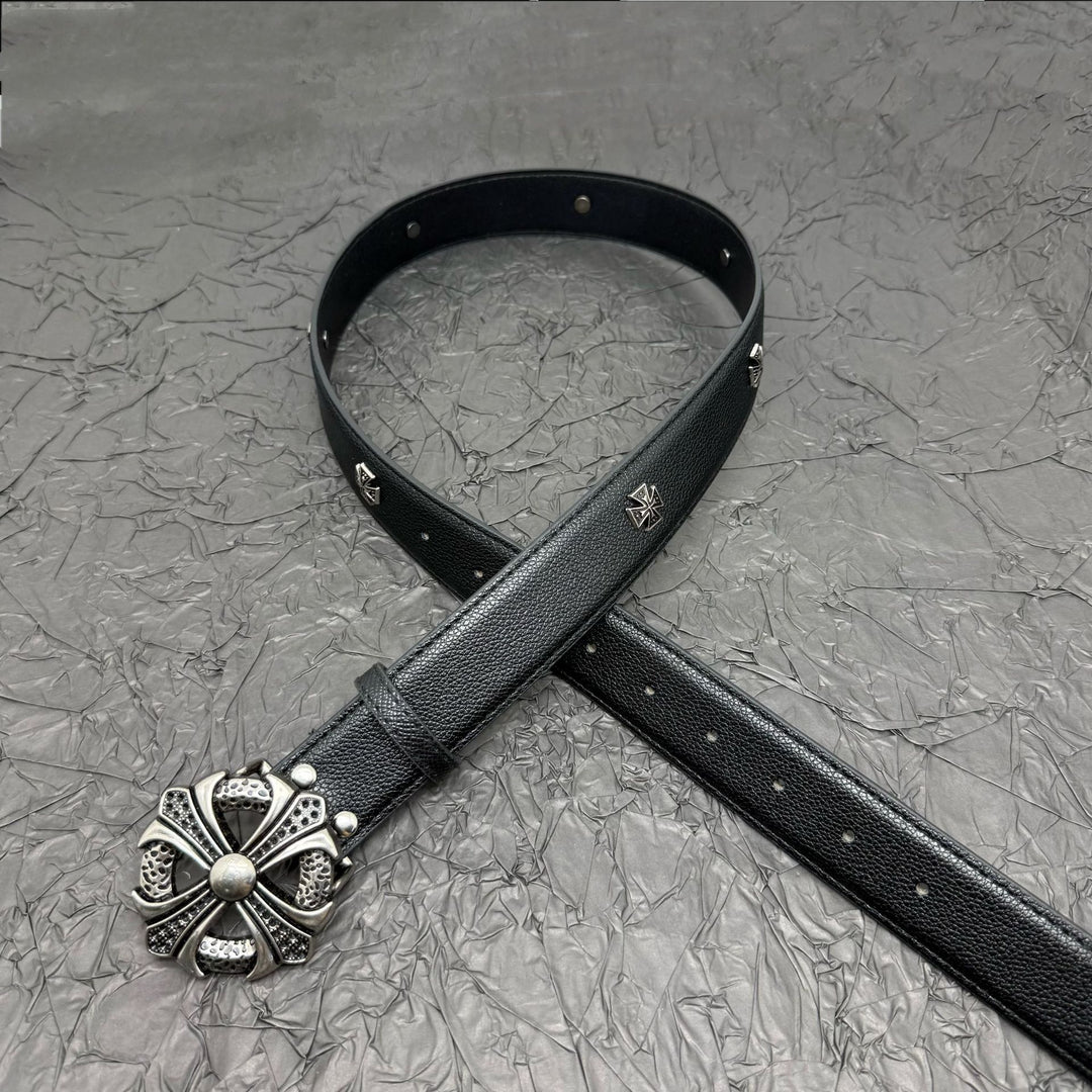 Chrome Hearts Belt with Cross Rivets and Tongue Buckle
