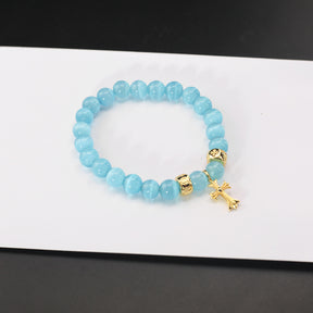 chrome hearts blue cat's eye stone cross bracelet