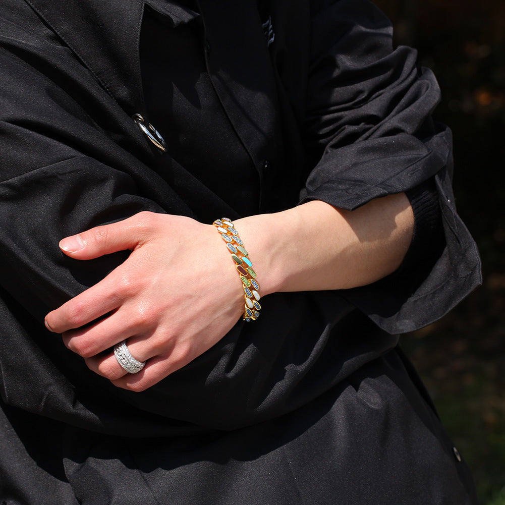 Hip-hop oil-splashed alloy colorful Cuban bracelet