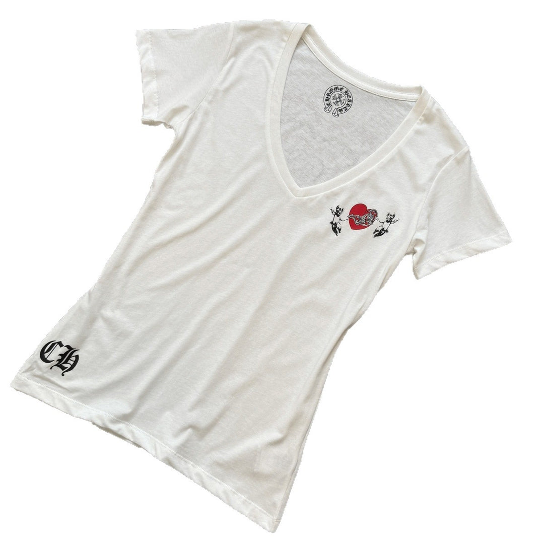 chrome hearts second-hand heart V-neck T-shirt for women
