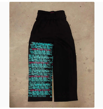 Red and green code series printed wide-leg pants