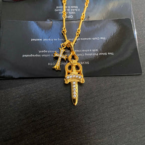 chrome hearts sword cross gold necklace