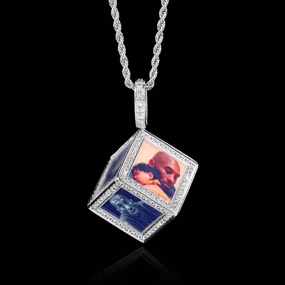 Hip Hop Jewelry Cube Memory Photo Pendant Frame Necklace