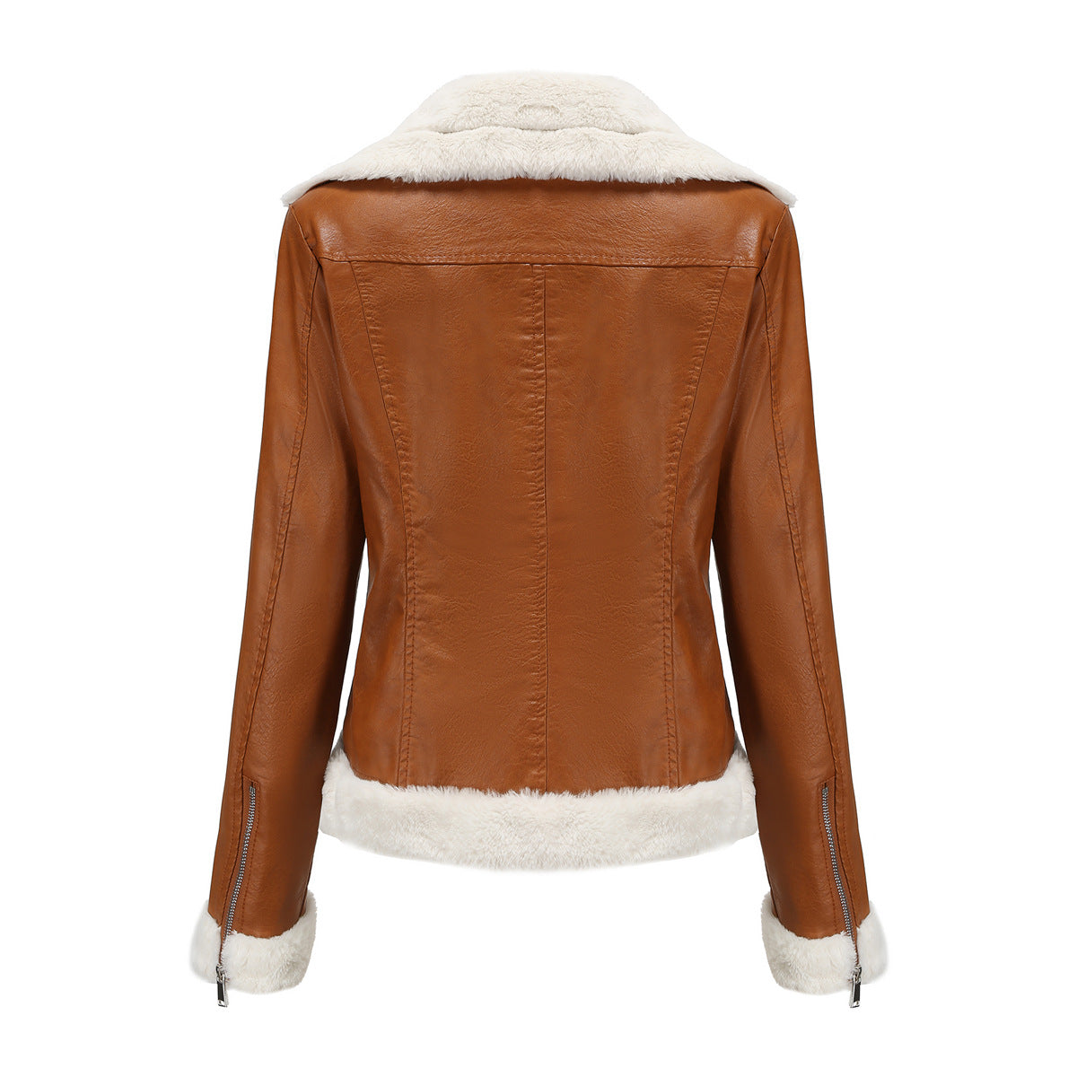 Autumn and winter fleece leather women's warm long-sleeved lapel coat jacket