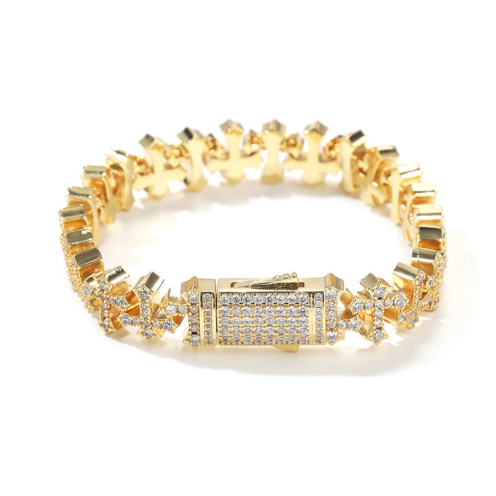 Hip-hop 11.5MM zircon-encrusted cross bracelet