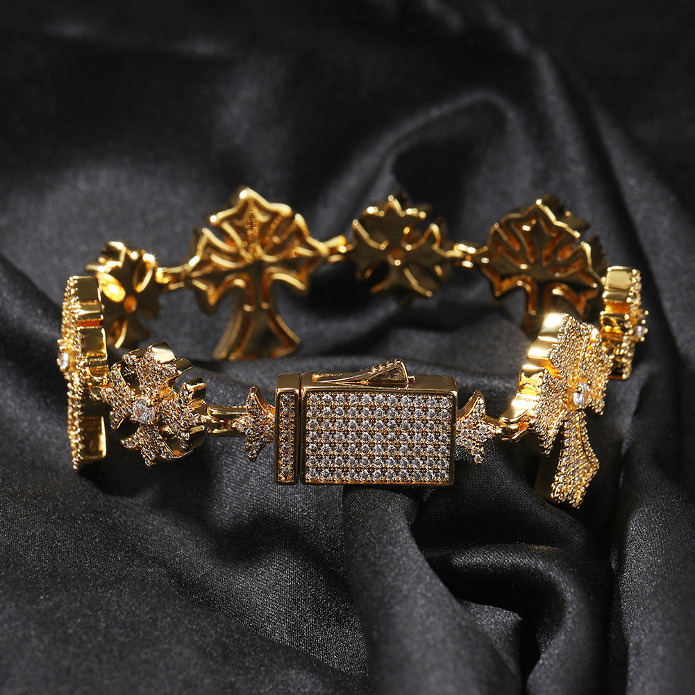 Hip-Hop Snowflake & Cross Bracelet with Rhinestone Accents