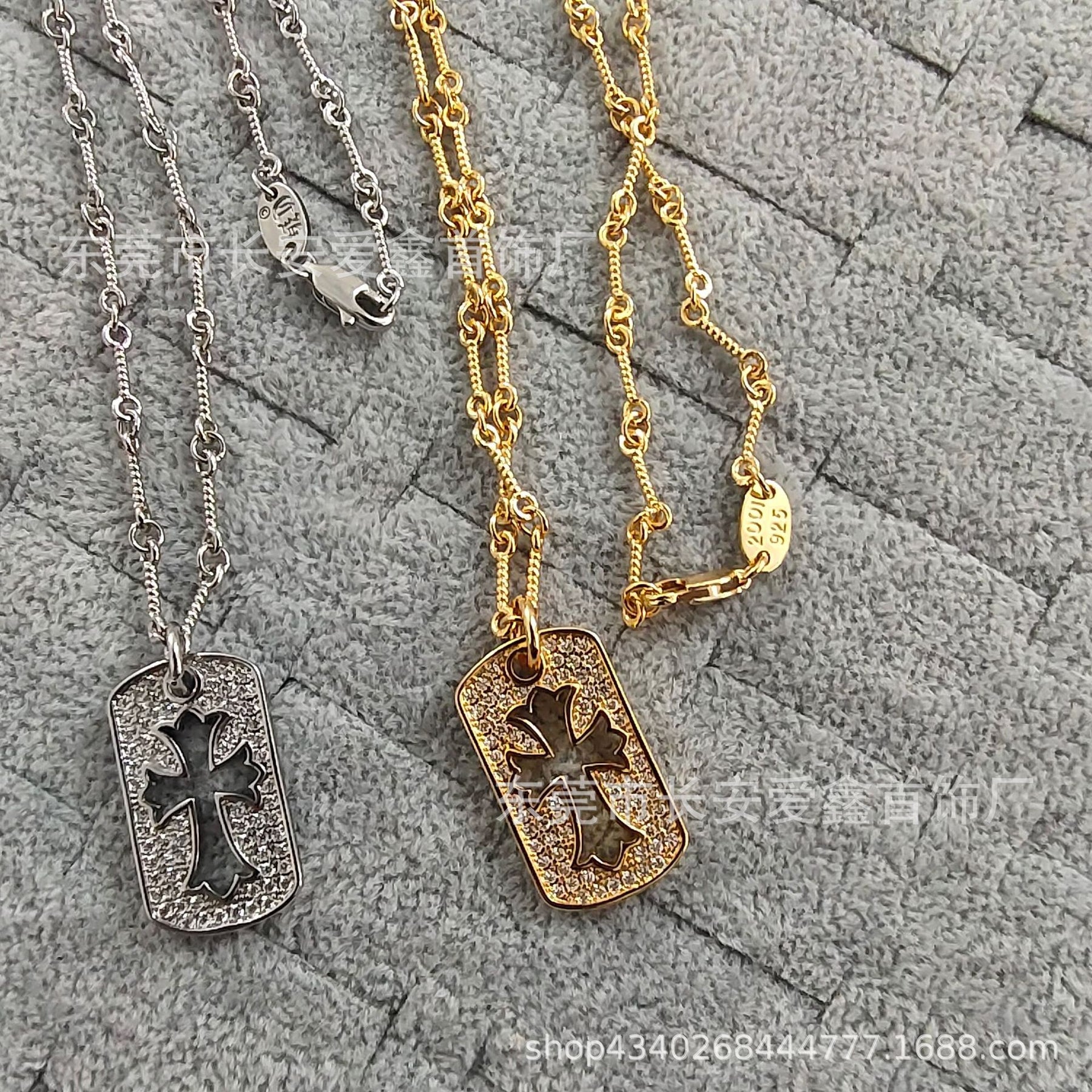 Chrome Hearts Gold Diamond Hollow Square Pendant Necklace