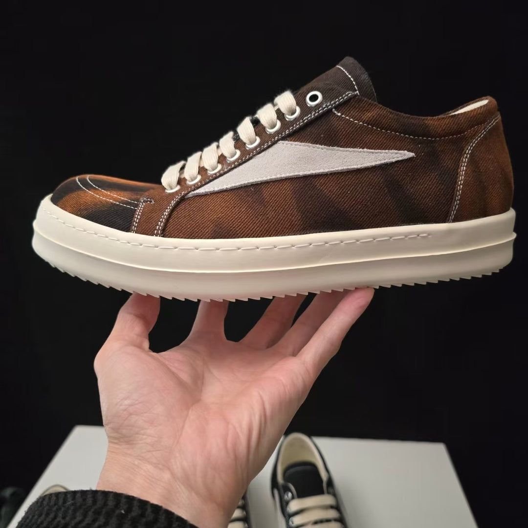 Calfskin Low-Top Skate Shoes Round Toe Flat Heel