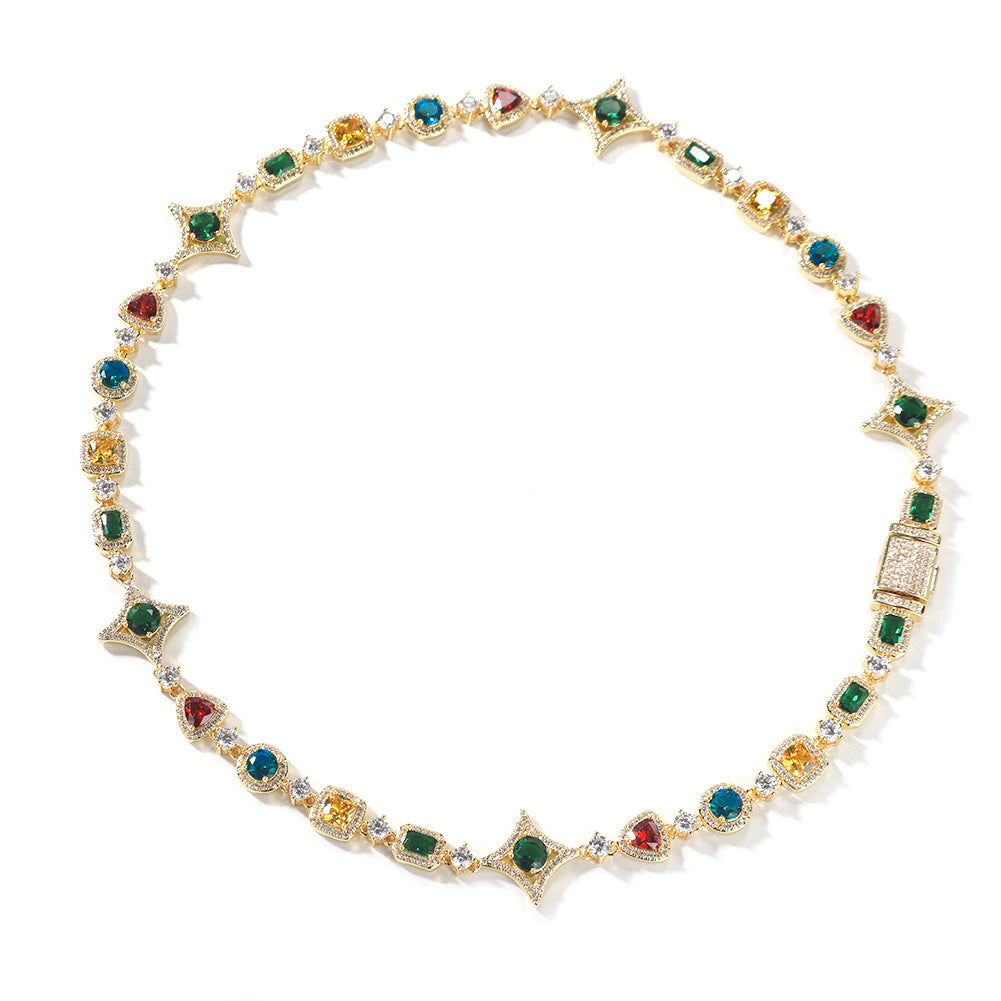 Hip-hop style zircon and colored diamond necklace