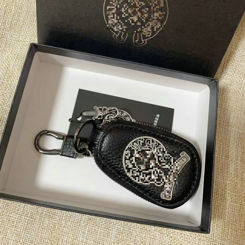 Chrome Hearts Genuine Leather Zipper Cross Key Case