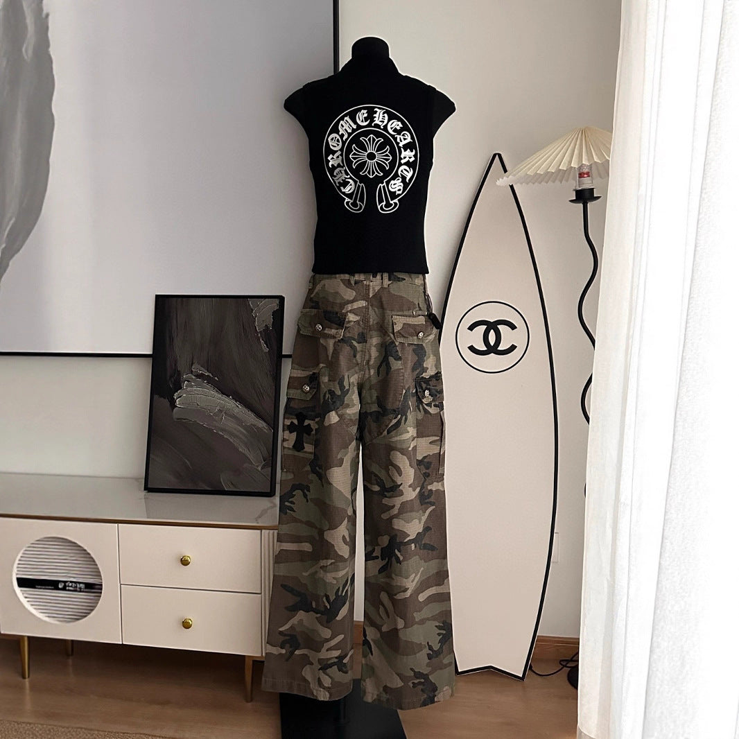 Chrome Hearts sexy tank top, retro cargo camouflage pants