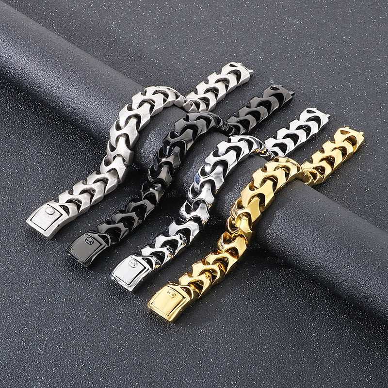 Bold punk dragon bone square snap buckle bracelet