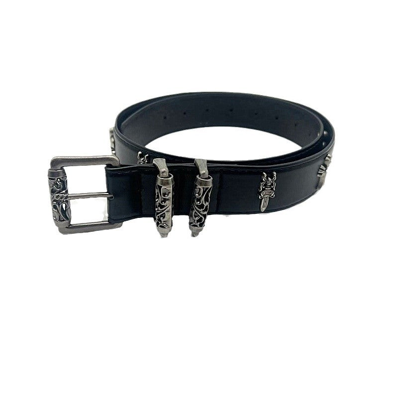 Chrome Hearts Vine Carved Coral Buckle Gothic Studded Leather Belt