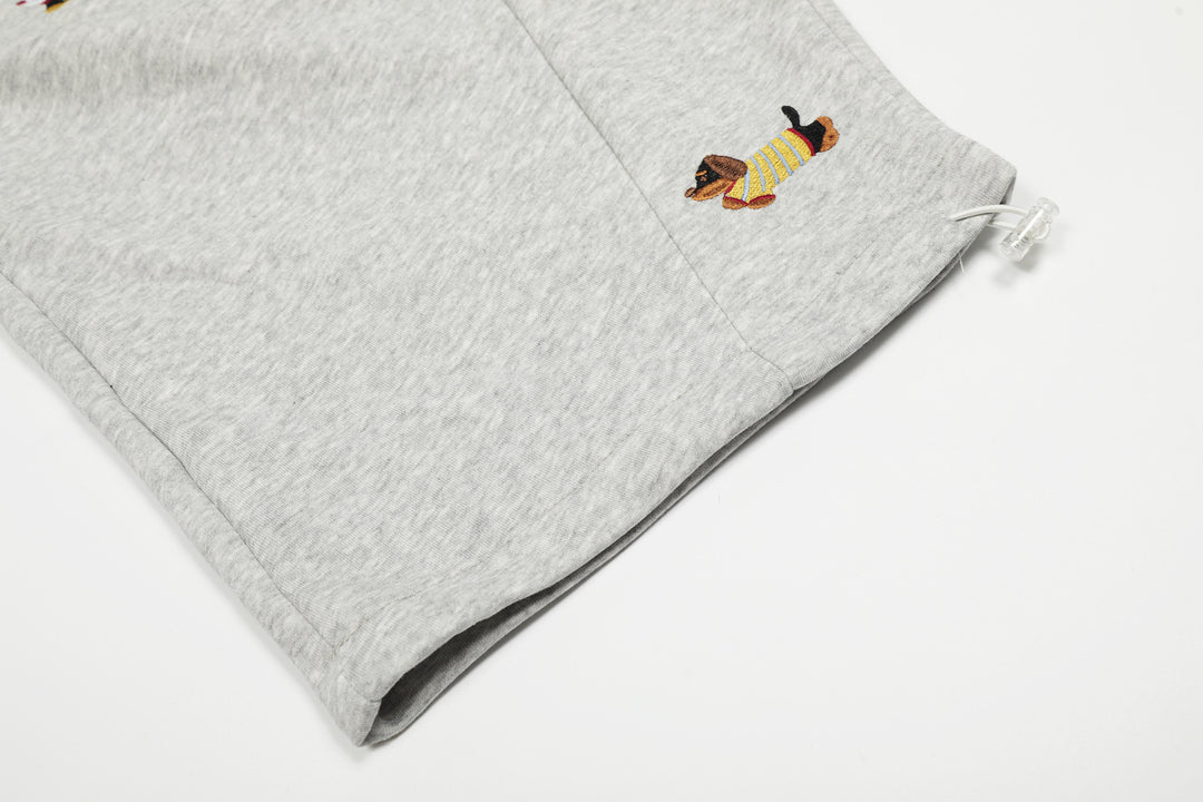 Cartoon Dog Print Straight-Leg Trousers Curved-Cut Casual Pants