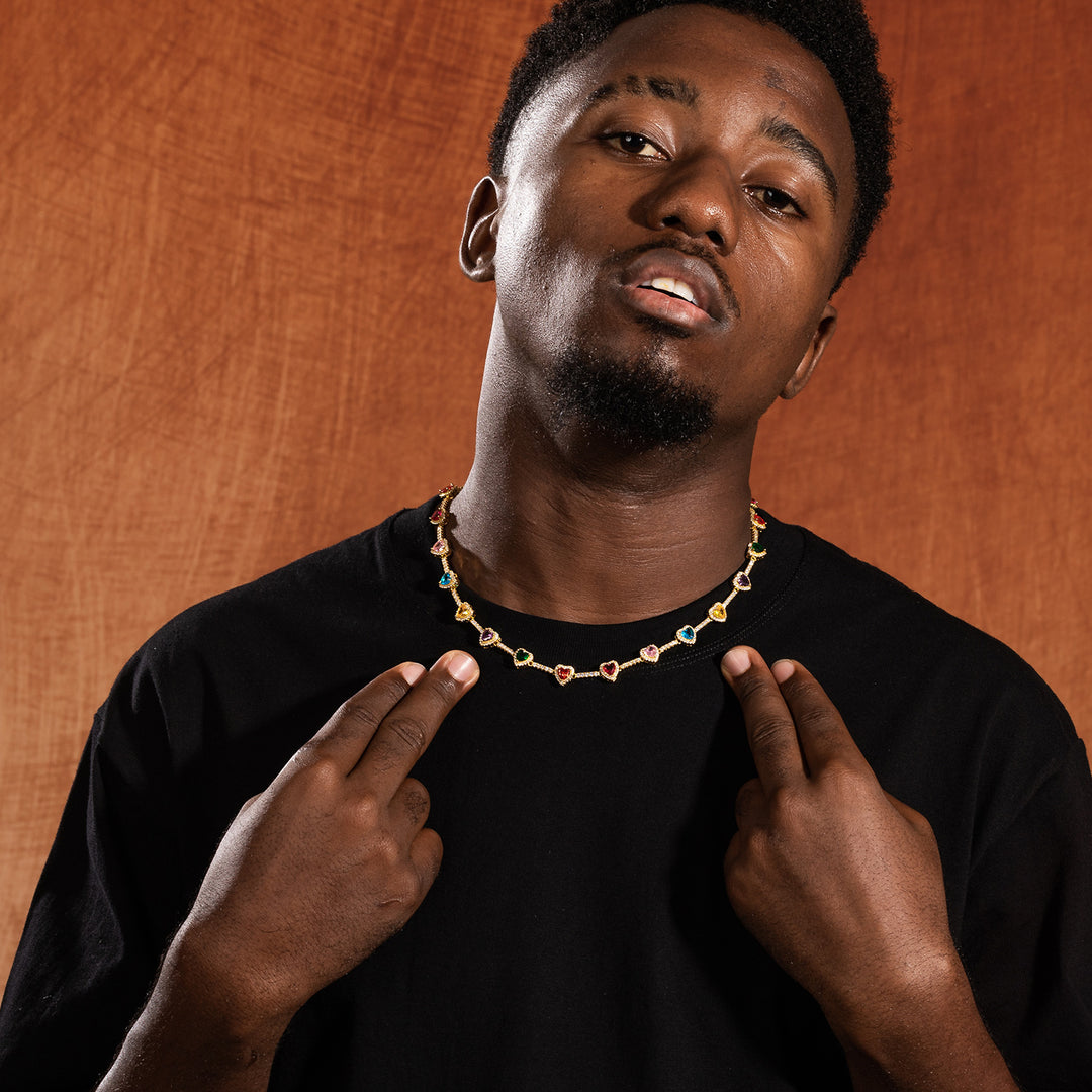 Hip-hop colorful heart-shaped adjustable bracelet and necklace