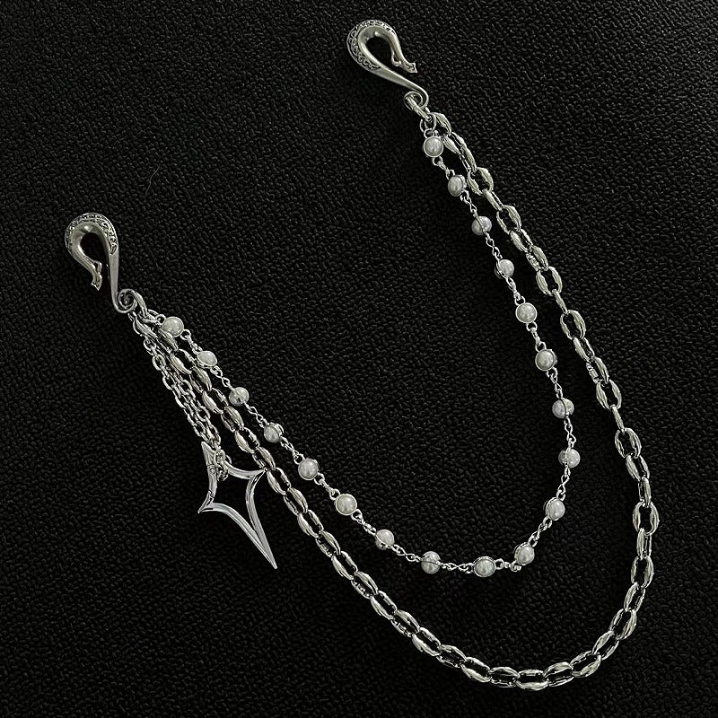 Hip Hop Double-Layer Pearl Shell Jeans Chain Waist Chain