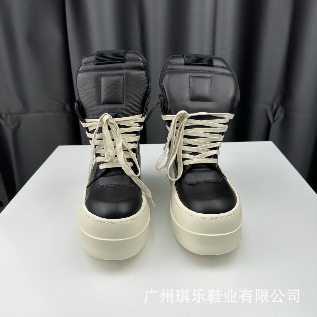 Genuine Cowhide, Round-Toe, Height-Increasing High-Top Shoes