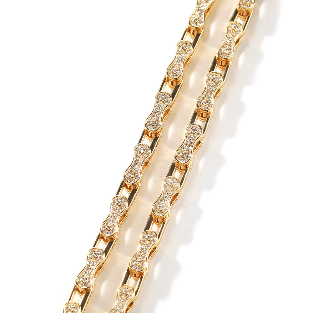 Hip Hop Rhinestone 5mm Bicycle Chain Necklace