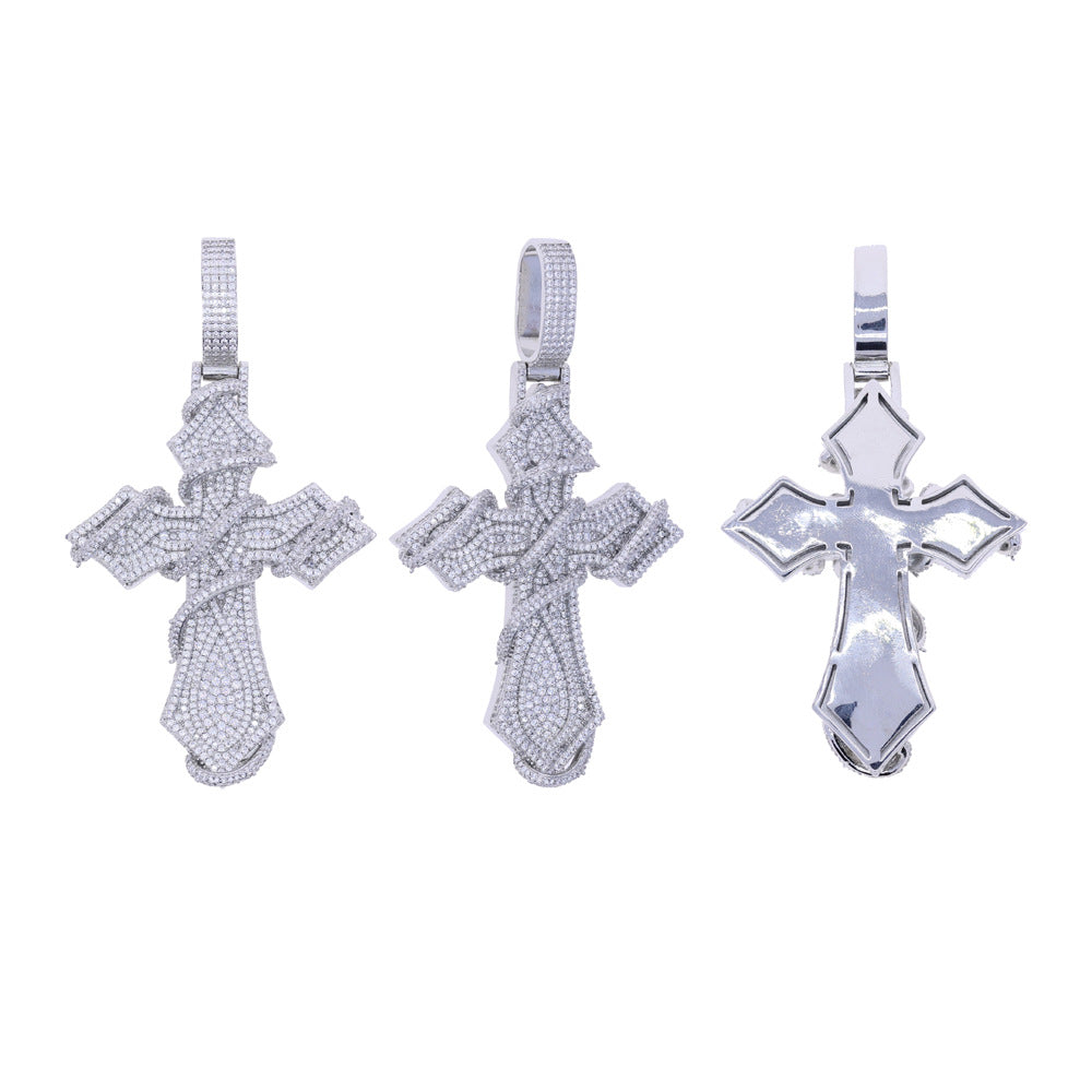 Hip-hop full diamond thorny cross necklace