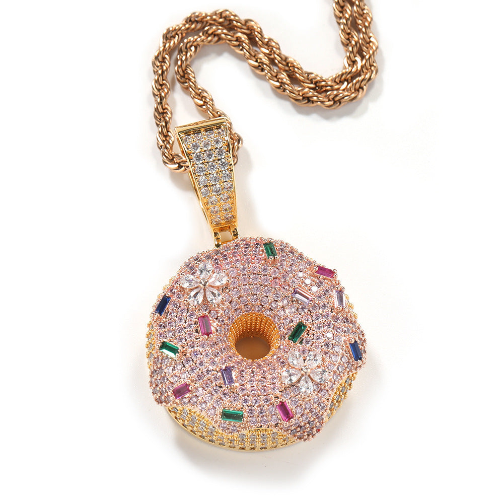 Hip Hop Colorful Zircon Donut Full Diamond Pendant