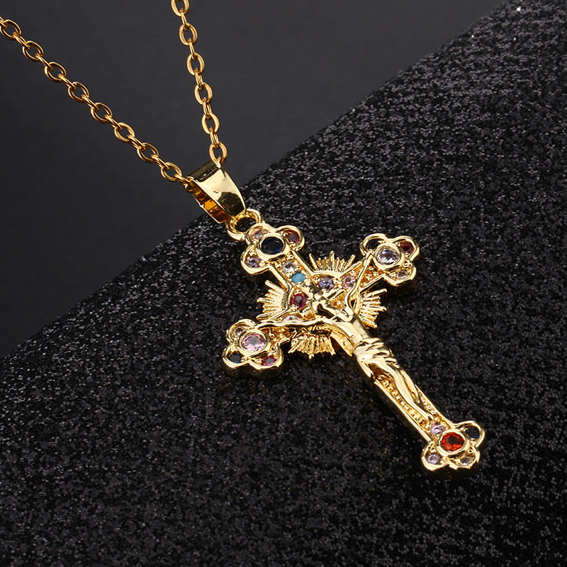 Cross colored zircon micro inlaid zircon necklace pendant