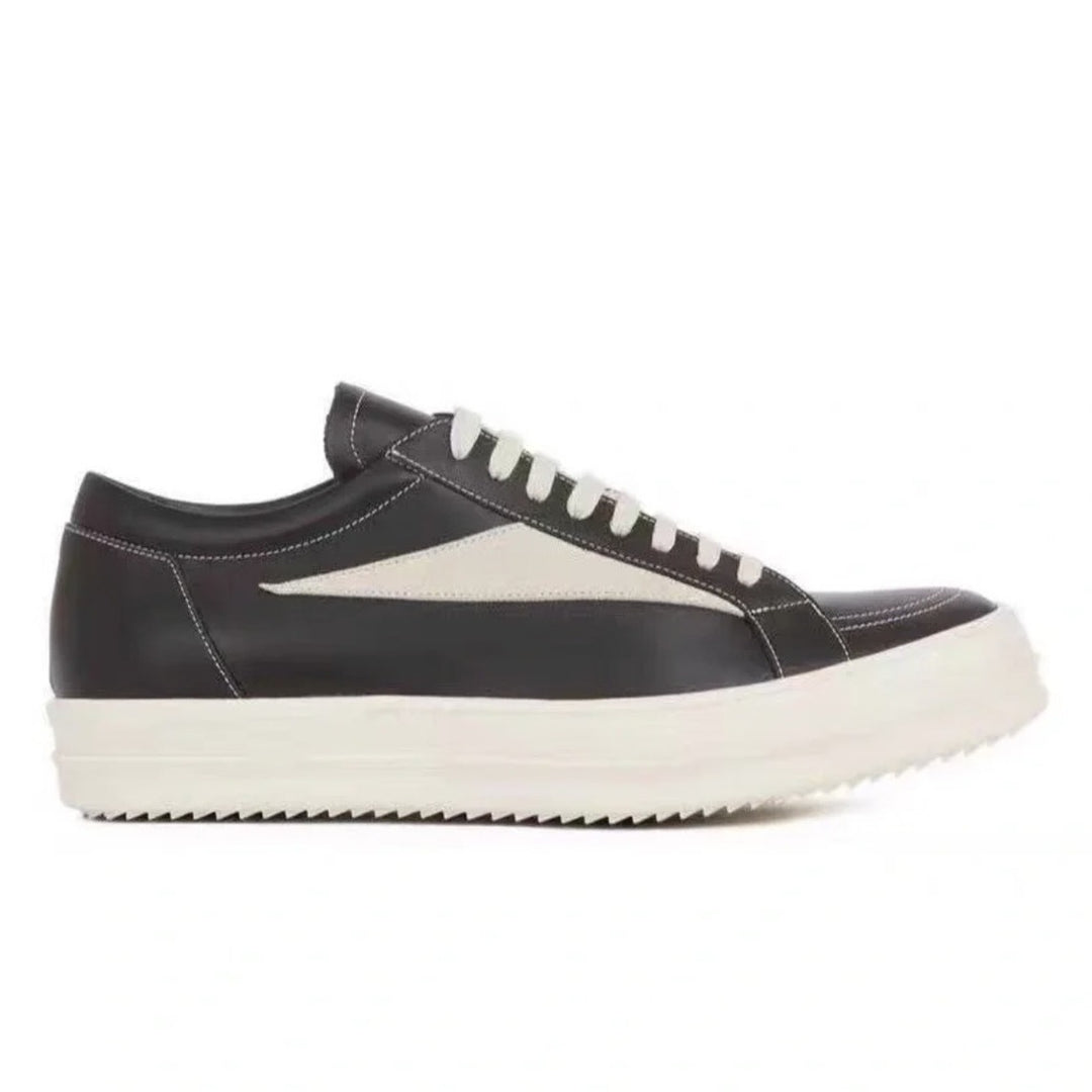 Calfskin Low-Top Skate Shoes Round Toe Flat Heel