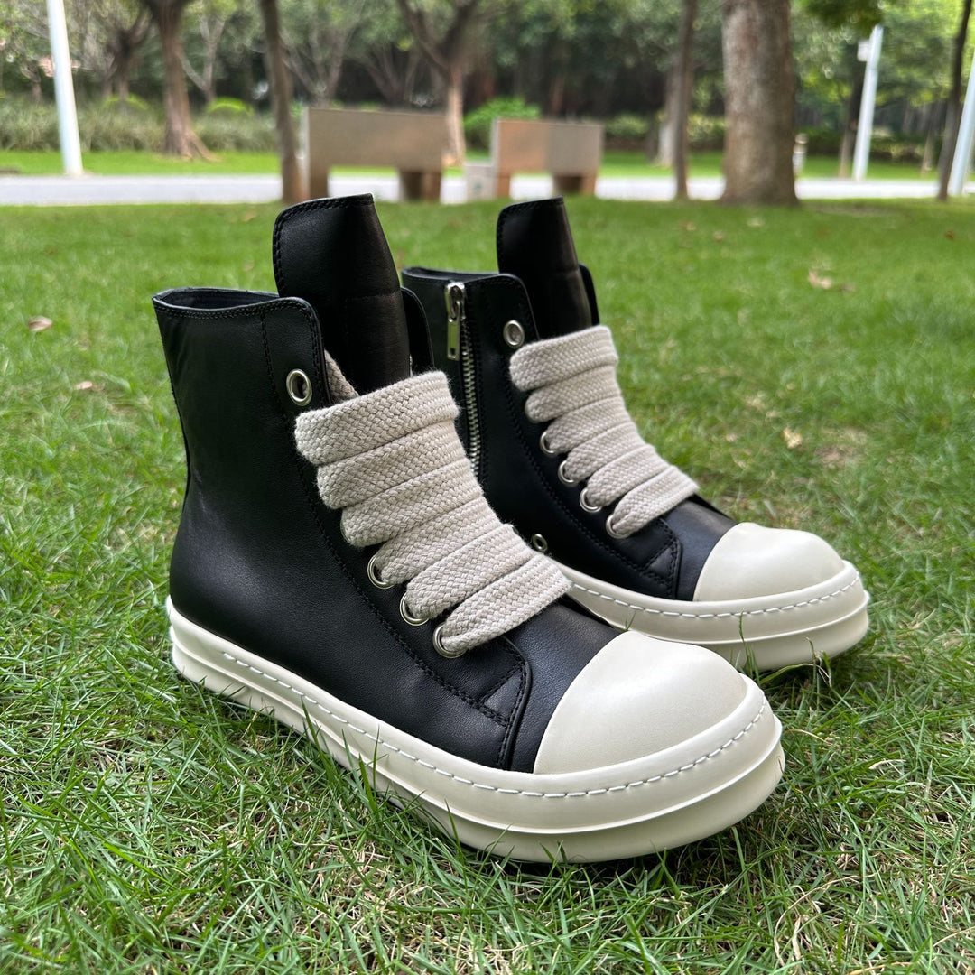 Genuine Leather High-Top Skate Shoes with Wide Laces