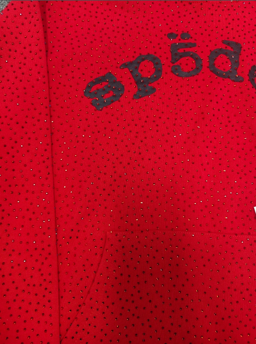 Sp5der full-rhinestone hoodie and sweatpants