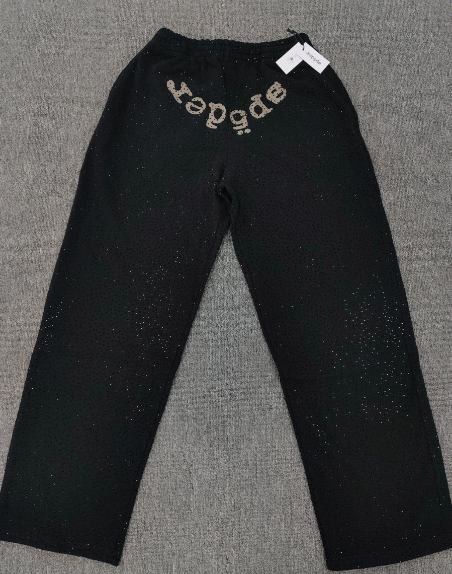 Sp5der full-rhinestone hoodie and sweatpants