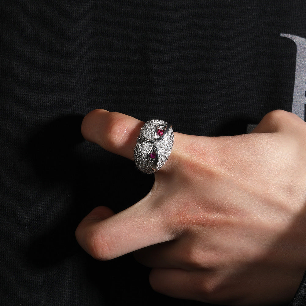 Hip-hop creative owl zircon-encrusted ring