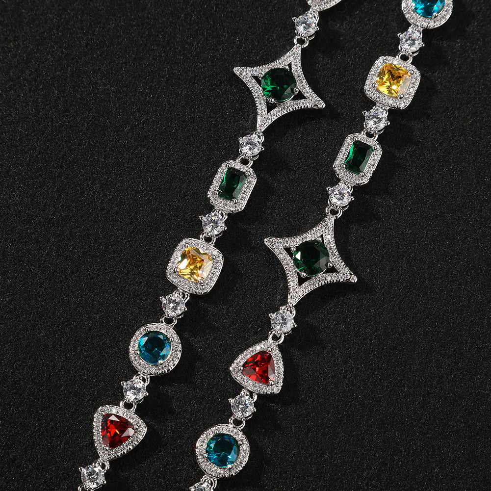 Hip-hop style zircon and colored diamond necklace