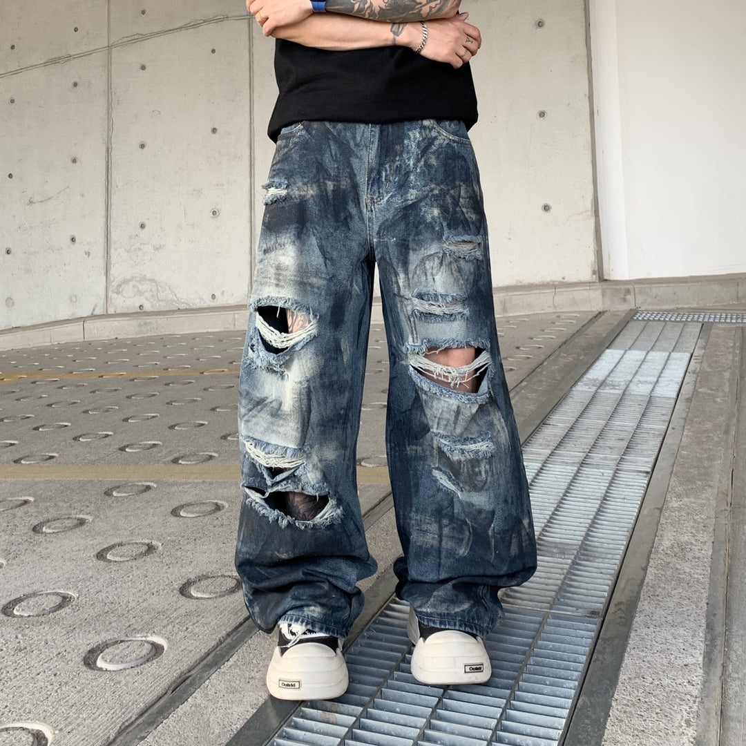 Wasteland-Style Distressed Loose-Fit Scythe Cut Jeans