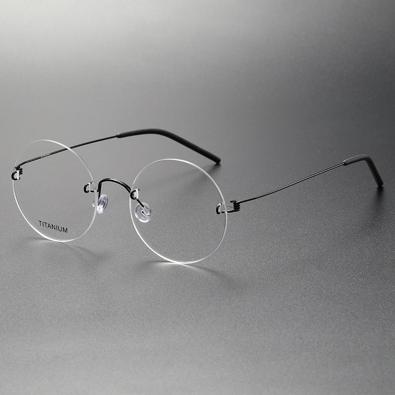 Rimless Round Large Frame Stainless Steel Glasses